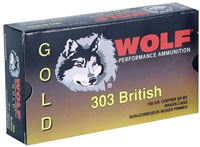 Wolf Gold Rifle Ammunition G303FMJ1, 303 British, Full Metal Jacket (FMJ), 174 GR, 2461 fps, 20 Rd/bx