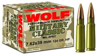 Wolf Military Classic Rifle Ammunition MC762BHP, 7.62x39mm, Jacketed Hollow Point (JHP), Bi-Metal, 124 GR, 1000 Rd/Case