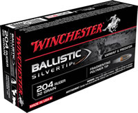 Winchester Supreme Rifle Ammunition SBST204R, 204 Ruger, Ballistic Silvertip, 32 GR, 4050 fps, 20 Rd/bx