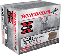 Winchester Super-X Pistol Ammunition X500SW, 500 S&W, Jacketed Hollow Point (JHP), 350 GR, 1400 fps, 20 Rd/bx