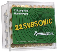 Remington Subsonic Rimfire Ammunition SUB22HP1, 22 Long Rifle, Hollow Point (HP), 38 GR, 1050 fps, 100 Rd/bx