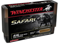 Winchester Supreme Safari Rifle Ammunition S416SLS, 416 Remington Mag, Nosler Solid, 400 GR, 2400 fps, 20 Rd/bx