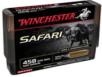 Winchester Supreme Safari Rifle Ammunition S458WSLS, 458 Winchester Mag, Nosler Solid, 500 GR, 2240 fps, 20 Rd/bx