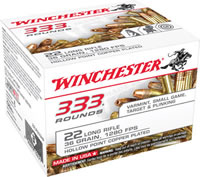 Winchester Rimfire Ammunition 22LR333HP, 22 LR, Copper Plated HP, 36 GR, 1280 fps, 333 Rds