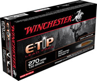 Winchester Supreme Elite Rifle Ammunition S270SET, 270 WSM, E-Tip Lead-Free, 130 GR, 3275 fps, 20 Rd/bx