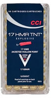 CCI HMR TNT Varmint Rimfire Ammunition 0053, 17 HMR, Jacketed Hollow Point (JHP), 17 GR, 2550 fps, 50 Rd/bx