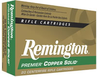 Remington Premier Copper Solid Rifle Ammunition PCS300UMB, 300 Remington Ultra Magnum,  Boat-Tail, 165 GR, 3260 fps, 20 Rd/bx