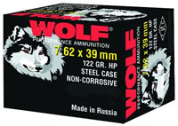 Wolf Rifle Ammunition 762BHP, 7.62 X 39mm, Hollow Point (HP), Bi-Metal,122 GR, 2396 fps, 1000 Rd/Case