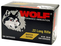 Wolf Match Extra Rimfire Ammunition 22XTRA, 22 Long Rifle, Round Nose (RN), 40 GR, 1050 fps, 50 Rd/bx