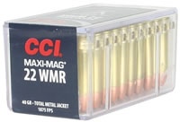 CCI Maxi-Mag Target/Plinking Rimfire Ammunition 0023, 22 Magnum (WMR), Plated Total Metal Jacket (TMJ), 40 GR, 1875 fps, 50 Rd/bx