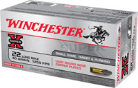 Winchester Super-X Match High Velocity Rimfire Ammunition X22LR, 22 LR, Lead Round Nose (RN), 40 GR, 1255 fps, 50 Rd/bx