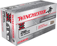 Winchester Super-X Rifle Ammunition X218B, 218 Bee, Hollow Point (HP), 46 GR, 2760 fps, 50 Rd/bx