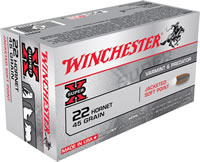 Winchester Super-X Rifle Ammunition X22H1, 22 Hornet, Soft Point (SP), 45 GR, 2690 fps, 50 Rd/bx