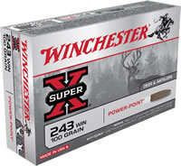 Winchester Super-X Rifle Ammunition X2432, 243 Winchester, Power-Point, 100 GR, 2960 fps, 20 Rd/bx