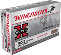 Winchester Super-X Rifle Ammunition X30WM1, 300 Winchester Mag, Power-Point, 150 GR, 3290 fps, 20 Rd/bx