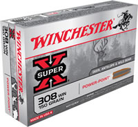 Winchester Super-X Rifle Ammunition X3085, 308 Winchester, Power-Point, 150 GR, 2820 fps, 20 Rd/bx