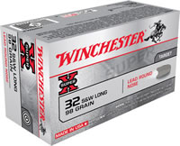 Winchester Super-X Pistol Ammunition X32SWLP, 32 S&W Long, Lead Round Nose (RN), 98 GR, 705 fps, 50 Rd/bx