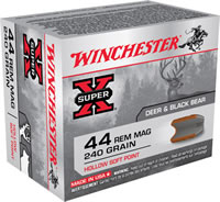 Winchester Super-X Pistol Ammunition X44MHSP2, 44 Remington Mag, Hollow Soft Point (SP), 240 GR, 1180 fps, 20 Rd/bx