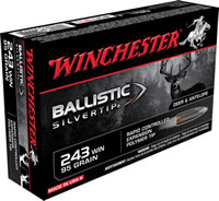 Winchester Supreme Rifle Ammunition SBST243A, 243 Winchester, Ballistic Silvertip, 95 GR, 3100 fps, 20 Rd/bx