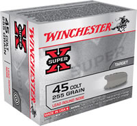 Winchester Super-X Pistol Ammunition X45CP2, 45 Long Colt, Lead Round Nose (RN), 255 GR, 860 fps, 20 Rd/bx