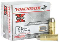 Winchester Super-X Pistol Ammunition X45CSHP2, 45 Long Colt, Silvertip Hollow Point (HP), 225 GR, 920 fps, 20 Rd/bx