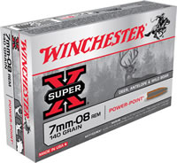 Winchester Super-X Rifle Ammunition X708, 7 MM-08 Remington, Power-Point, 140 GR, 2800 fps, 20 Rd/bx