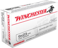 Winchester USA Pistol Ammunition Q4304, 9mm X 23 MM Winchester, Jacketed Soft Point (SP), 124 GR, 1460 fps, 50 Rd/bx