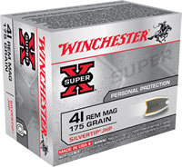 Winchester Super-X Pistol Ammunition X41MSTHP2, 41 Remington Mag, Silvertip Hollow Point (HP), 175 GR, 1250 fps, 20 Rd/bx