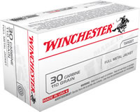 Winchester USA Rifle Ammunition Q3132, 30 Carbine, Full Metal Case (FMJ), 110 GR, 1990 fps, 50 Rd/bx