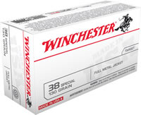 Winchester USA Pistol Ammunition Q4171, 38 Special, Full Metal Jacket (FMJ), 130 GR, 800 fps, 50 Rd/bx