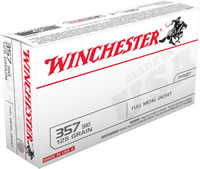 Winchester USA Pistol Ammunition Q4309, 357 SIG, Full Metal Jacket (FMJ), 125 GR, 1350 fps, 50 Rd/bx