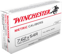 Winchester Metric Caliber Rifle Ammunition MC76254R, 7.62x54mm Russian, Full Metal Jacket (FMJ), 180 GR, 2580 fps, 20 Rd/bx