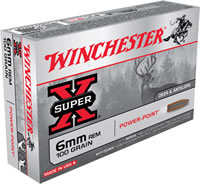 Winchester Super-X Rifle Ammunition X6MMR2, 6 MM Remington, Power-Point, 100 GR, 3100 fps, 20 Rd/bx