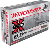 Winchester Super-X Rifle Ammunition X6555, 6.5 MM X 55 MM Swede, Soft Point (SP), 140 GR, 2550 fps, 20 Rd/bx