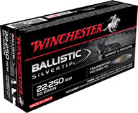 Winchester Supreme Rifle Ammunition SBST22250, 22-250 Remington, Ballistic Silvertip, 50 GR, 3810 fps, 20 Rd/bx