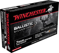 Winchester Supreme Rifle Ammunition SBST7, 7 MM Remington Mag, Ballistic Silvertip, 150 GR, 3100 fps, 20 Rd/bx