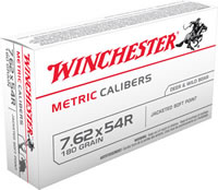 Winchester Metric Caliber Rifle Ammunition MC54RSP, 7.62x54mm Russian, Soft Point (SP), 180 GR, 2625 fps, 20 Rd/bx