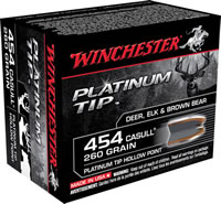 Winchester Supreme Pistol Ammunition S454PTHP, 454 Casull, Platinum Tip Hollow Point (HP), 260 GR, 1800 fps, 20 Rd/bx