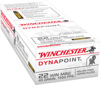 Winchester USA Dynapoint Magnum Rimfire Ammunition USA22M, 22 Magnum (WMR), Dynapoint, 45 GR, 1550 fps, 50 Rd/bx