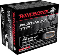 Winchester Supreme Pistol Ammunition S41PTHP, 41 Remington Mag, Platinum Tip Hollow Point (HP), 240 GR, 1250 fps, 20 Rd/bx