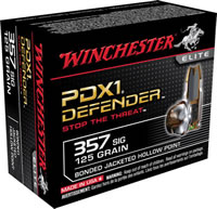 Winchester Supreme Elite Defense Ammunition S357SPDB, 357 Sig Sauer, PDX1 Jacketed Hollow Point (JHP), 125 GR, 1350 fps, 20 Rd/bx