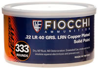 Fiocchi Shooting Dynamics Canned Heat Rimfire Ammunition 22CHVCR3, 22 Long Rifle, Plated Solid Point, 40 GR, 1250 fps, 333 Rd/Can