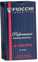 Fiocchi Shooting Dynamics Rimfire Ammunition 22FLRN, 22 Long Rifle, Lead Round Nose (RN), 40 GR, 1050 fps, 50 Rd/bx