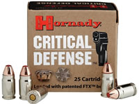 Hornady Critical Defense Handgun Ammunition 90063, 32 ACP, Flex Tip eXpanding (FTX), 60 GR, 1000 fps, 25 Rd/bx