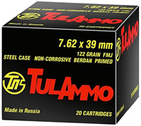 Tulammo Rifle Ammunition UL076210, 7.62mmX39mm, Full Metal Jacket (FMJ), 122 GR, 100 Rd/bx