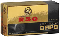 RWS R-100 Rimfire Ammunition 2134195, 22 Long Rifle, Lead Round Nose (RN), 40 GR, 50 Rd/bx