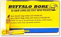 Buffalo Bore Pistol Ammunition 10A/20, 32 S&W Long, Hard Cast Flat Nose (FN), 115 GR, 800 fps, 20 Rd/bx