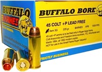 Buffalo Bore Lead Free Handgun Ammunition  3G/20, 45 Colt +P, Barnes XPB, 225 GR, 1500 fps, 20 Rd/bx