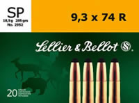 Sellier & Bellot Rifle Ammunition SB9374RA, 9.3mmX74R,  Soft Point (SP), 285 GR, 20 Rd/bx