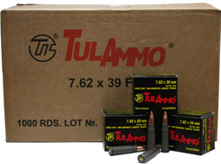 Tulammo Rifle Ammunition UL076201CS, 7.62mm X 39mm, Full Metal Jacket (FMJ), 122 GR, 1000 Rd Case